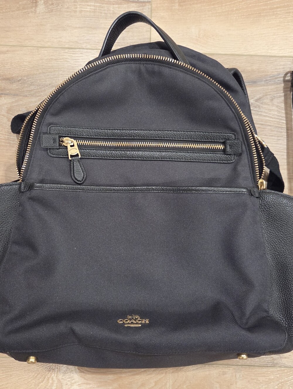 Coach Black Nylon Backpack with Gold-Tone Accents